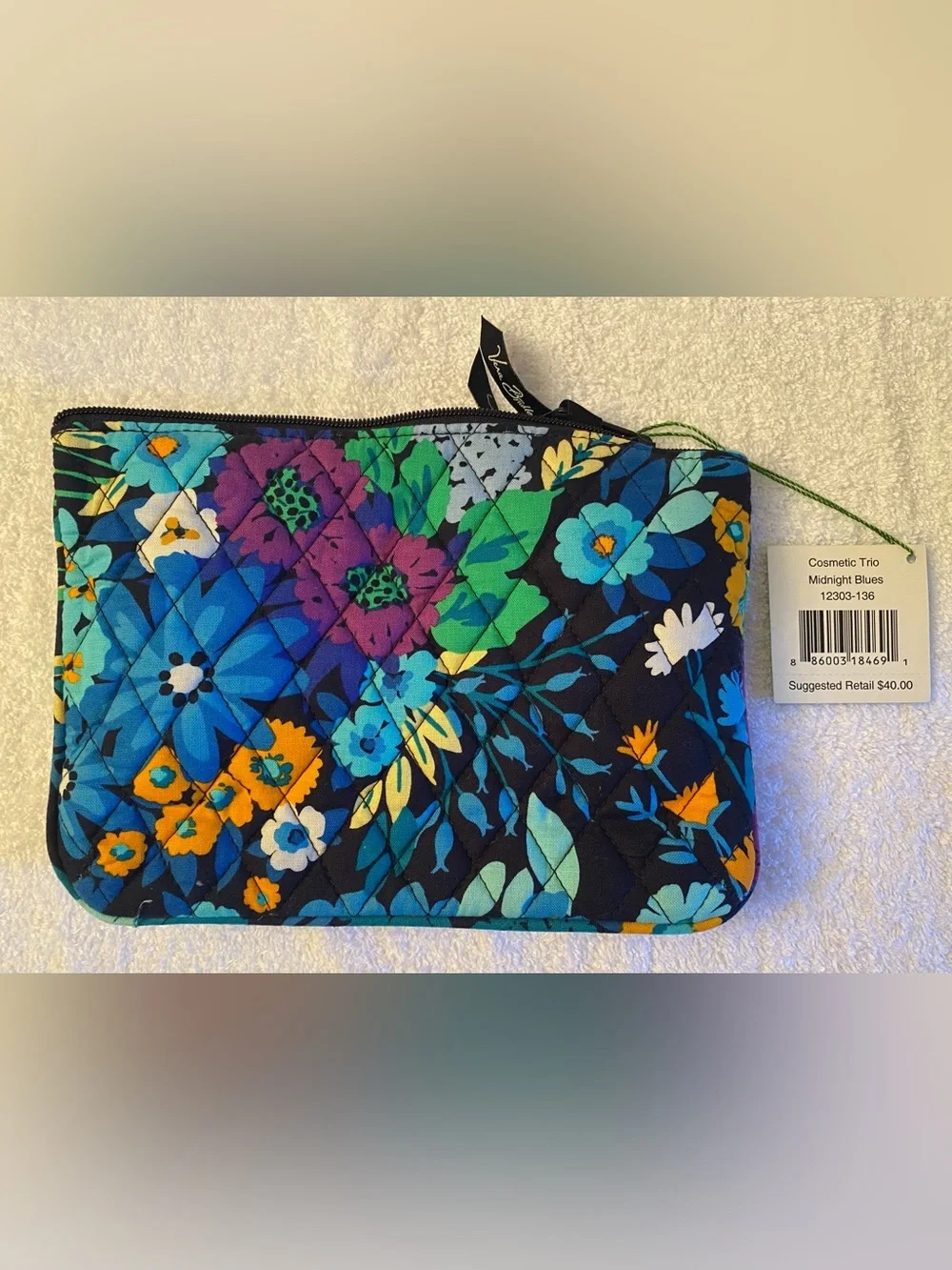 Vera Bradley NWT - Midnight Blues Floral Quilted Cosmetic Pouch/Case.